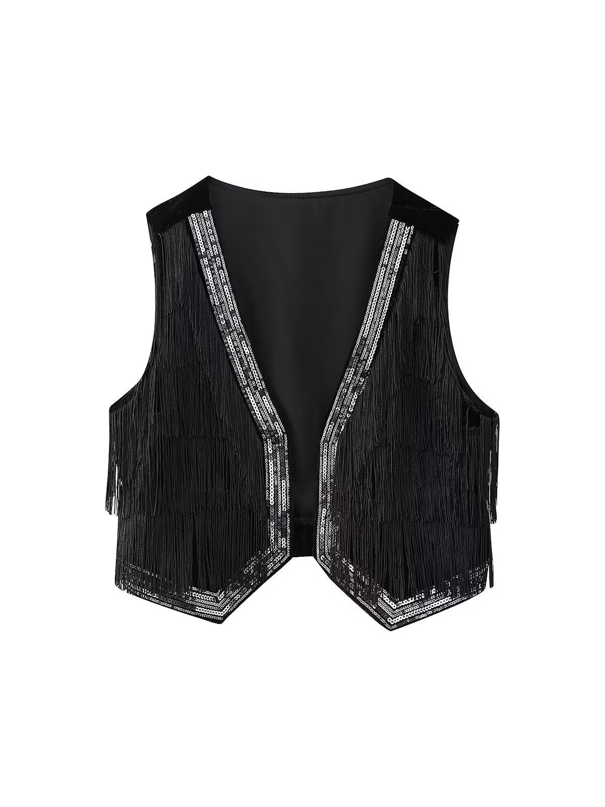 Tassel Fringe Velvet Waist Coat Vest Mini Skirt Set