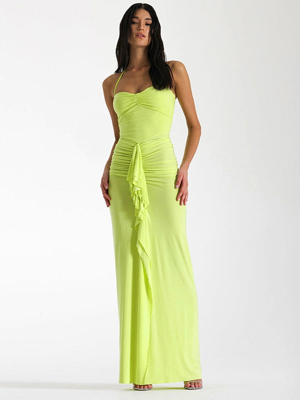 Halter Neck Tube Pleated Split Dress