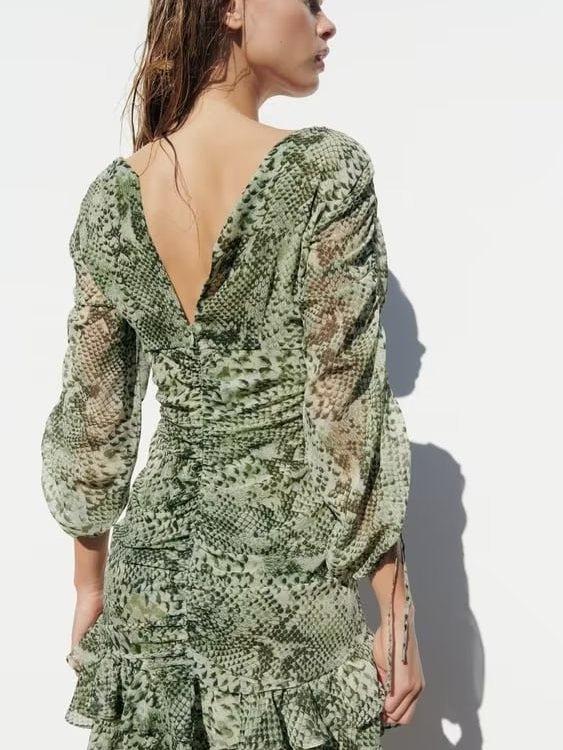 Spring Animal Print Pleated Mini Dress