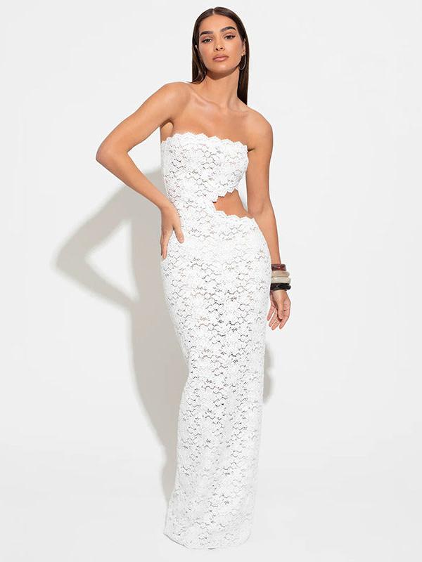 Backless Tube Lace Hollow Out Cutout out Slim Fit Dress