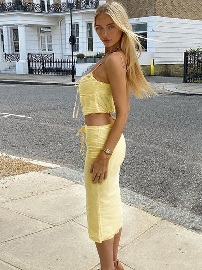 Yellow Cami Boning Top & Skirt Coord Set