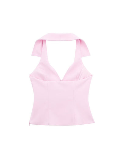 Pink Halterneck Waist Coat & Skort Skirt Coord Set