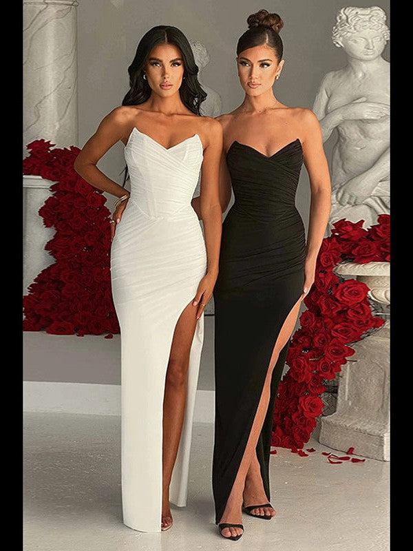 Ruched Corset Tube Top Sheath Slit Dress