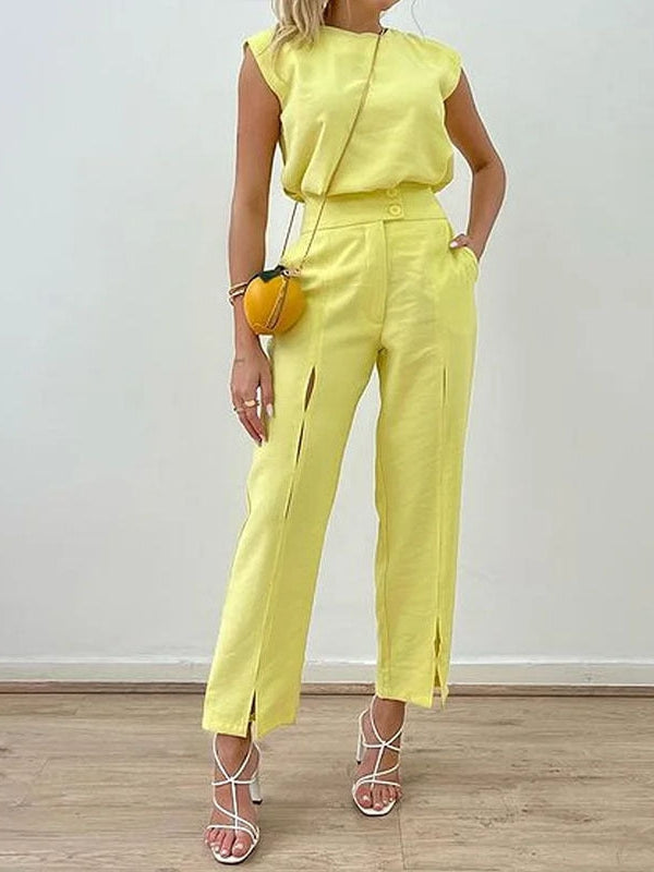 Sleeveless Top Hollow Out Cutout Pants Set