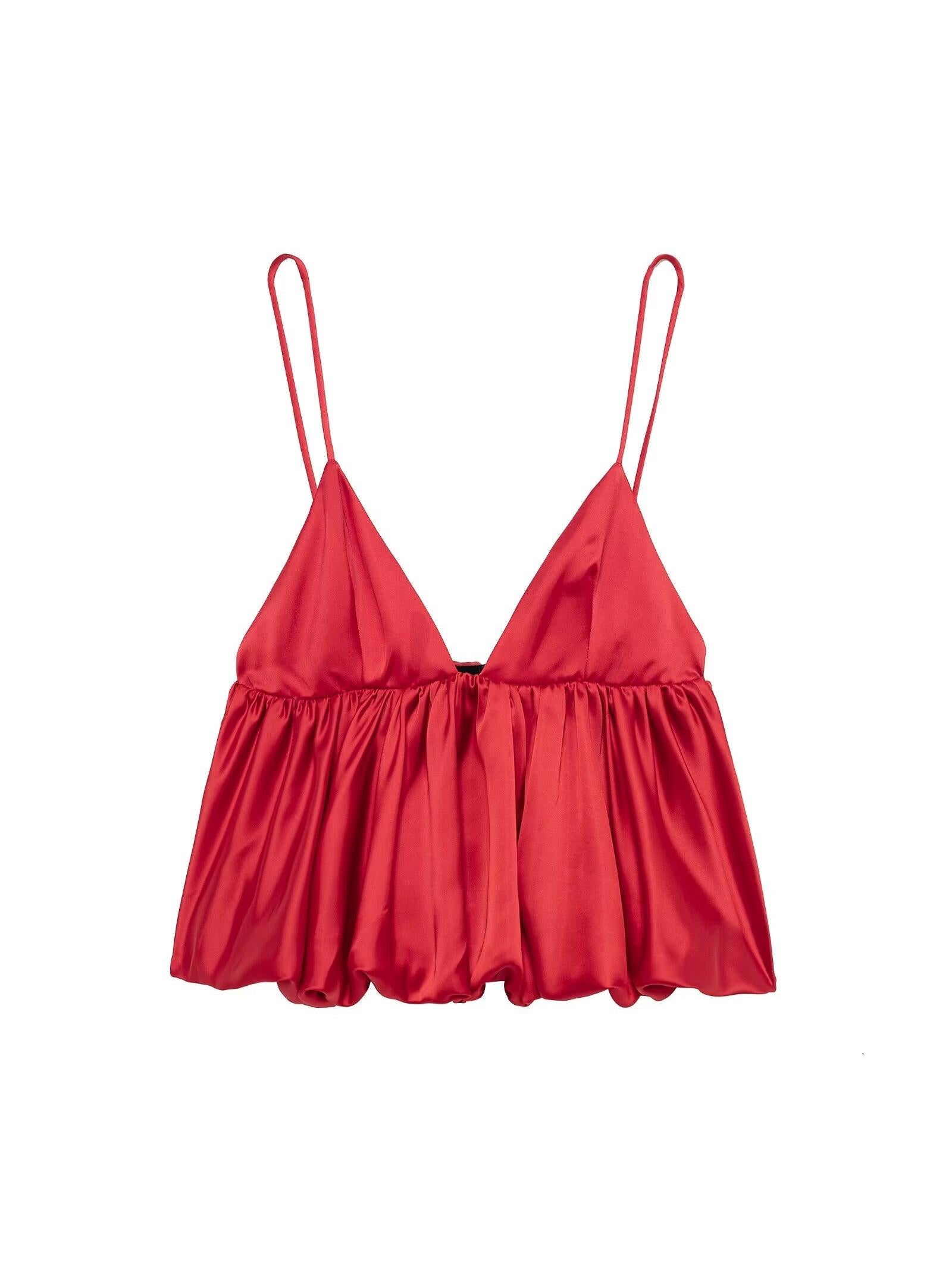 Ruffle Spaghetti Strap V Neck Cami Top
