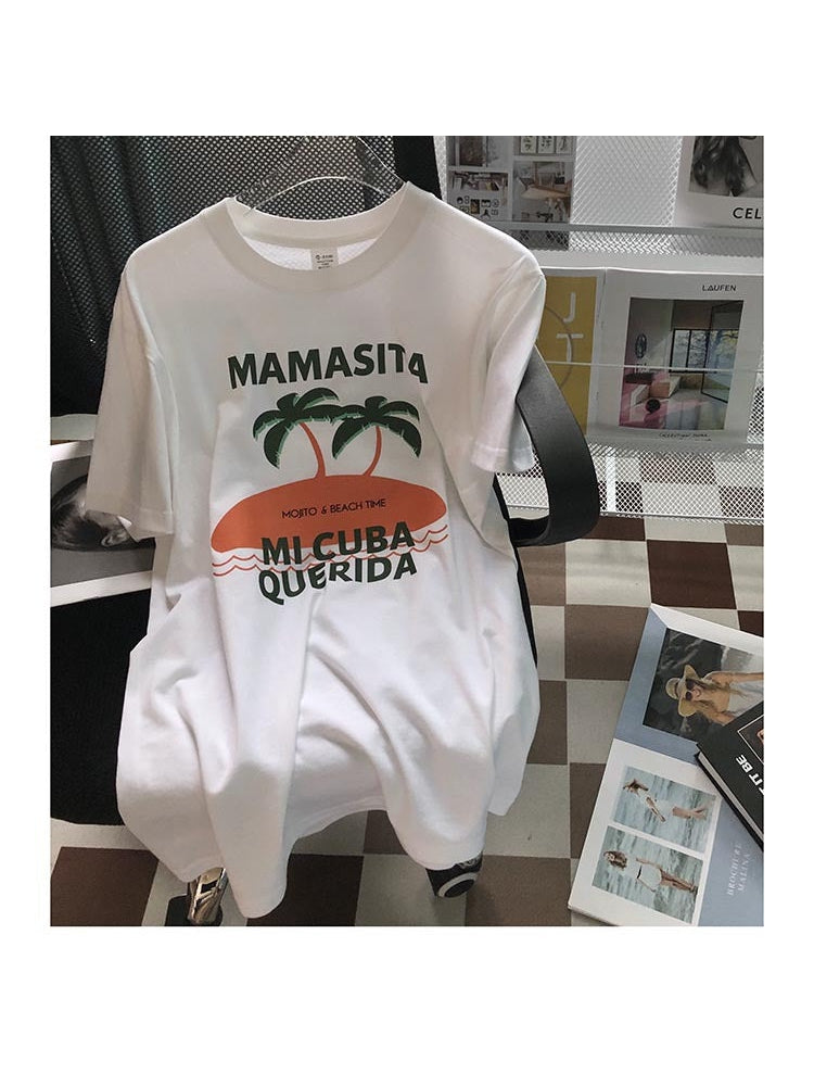 Coconut Print Shoulder Short Sleeved T-Shirt