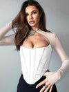 Hollow Out Mesh Sleeves Boning Corset Top