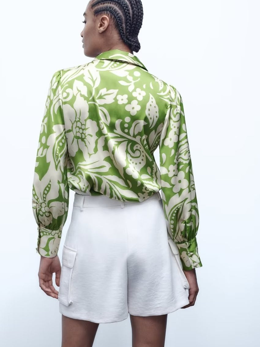 Retro Loose Top Printed Drape Shirt