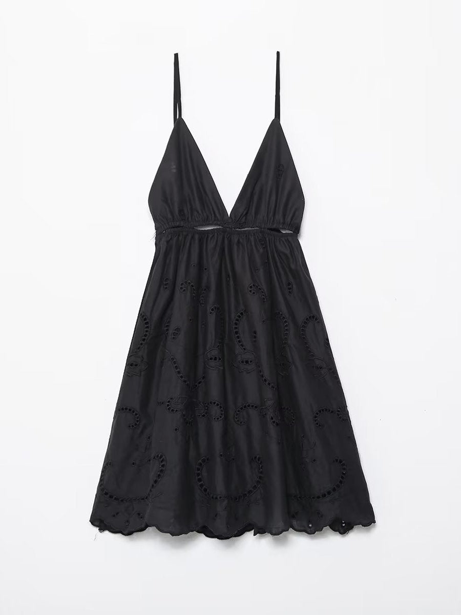 Black Hollow Out Short Cami Dress