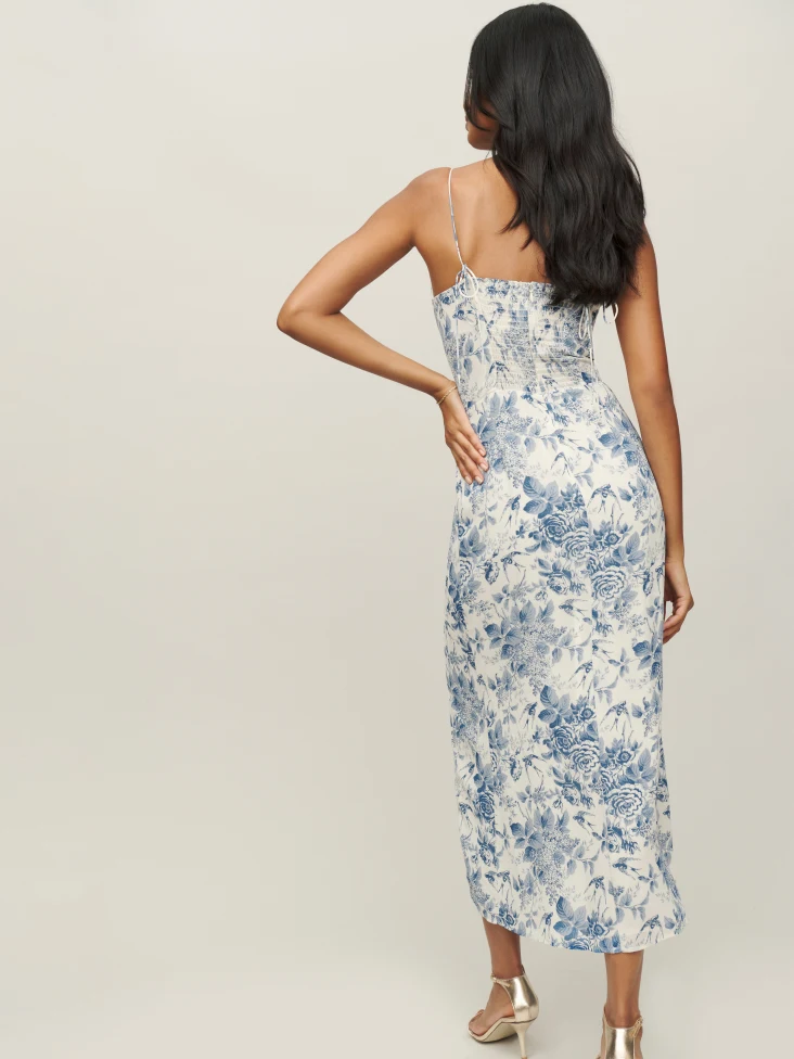 Lace up Floral Printed A line Split Midi Dress
