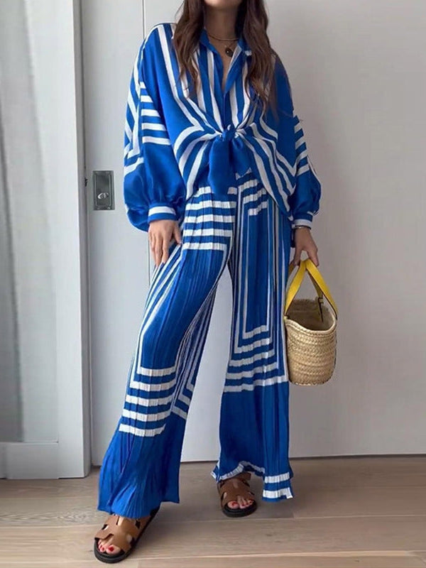 Pleated Lantern Sleeved Top & Wide Leg Pants Coord Set