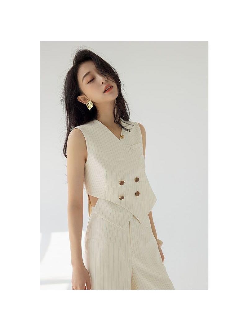 Striped Sleeveless Vest Coat and Shorts co‑ord set