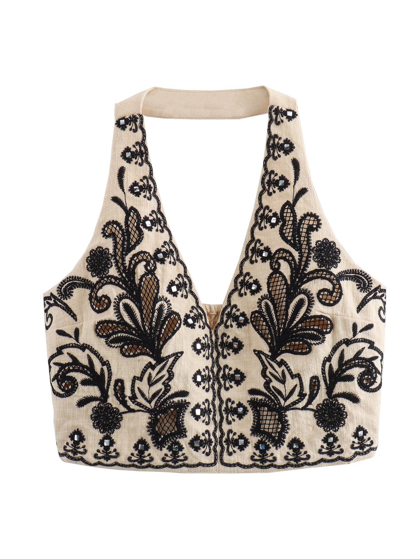 Halterneck Embroidered Top & Short Skirt Coord Set