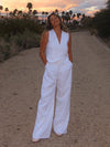 White Vest Waist Coat & Wide Leg Pants Coord Set