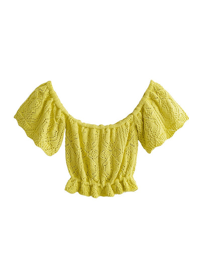 Jacquard Hollow Out off Shoulder Knitted Top
