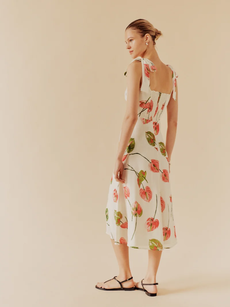 Pastoral Print High Slit Strap Dress