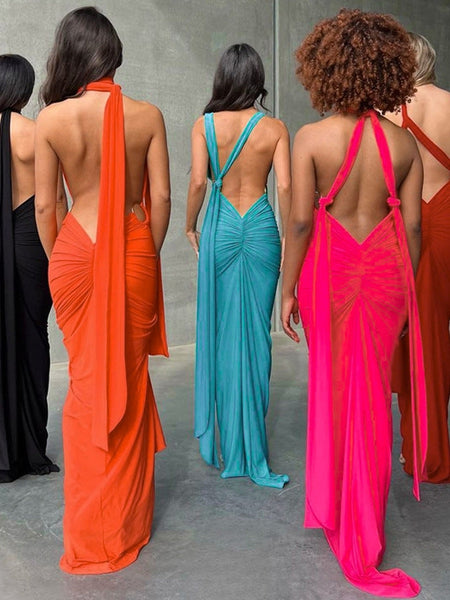 Deep V Neck Backless Hollow Out Maxi Dress Deep V Neck Backless Hollow Out Maxi Dress