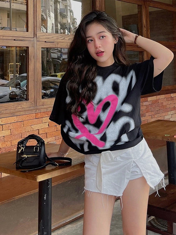 Short Sleeve Printing Long Loose T Shirt