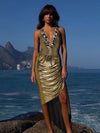 Metallic Embroidery Swimsuit & Skirt Coord Set