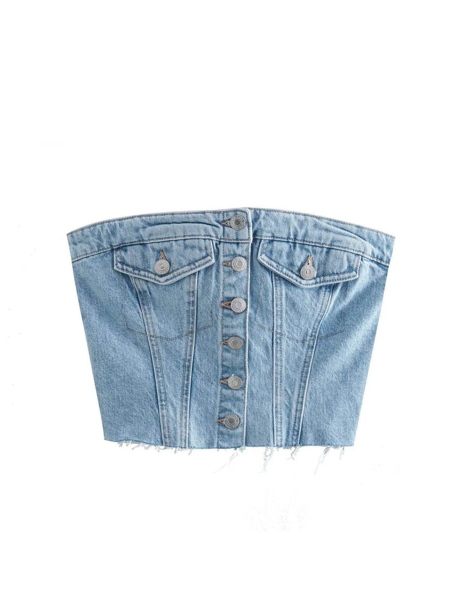 Blue Denim Corset Tube Top