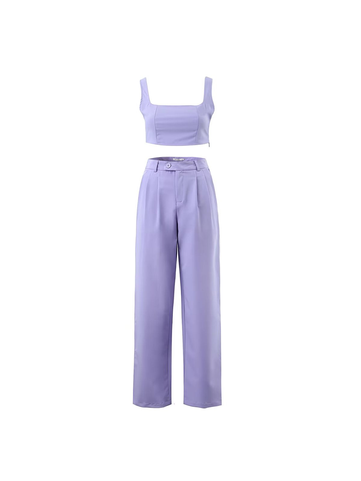 Tank Top & High Waist Buckle Casual Pants Set