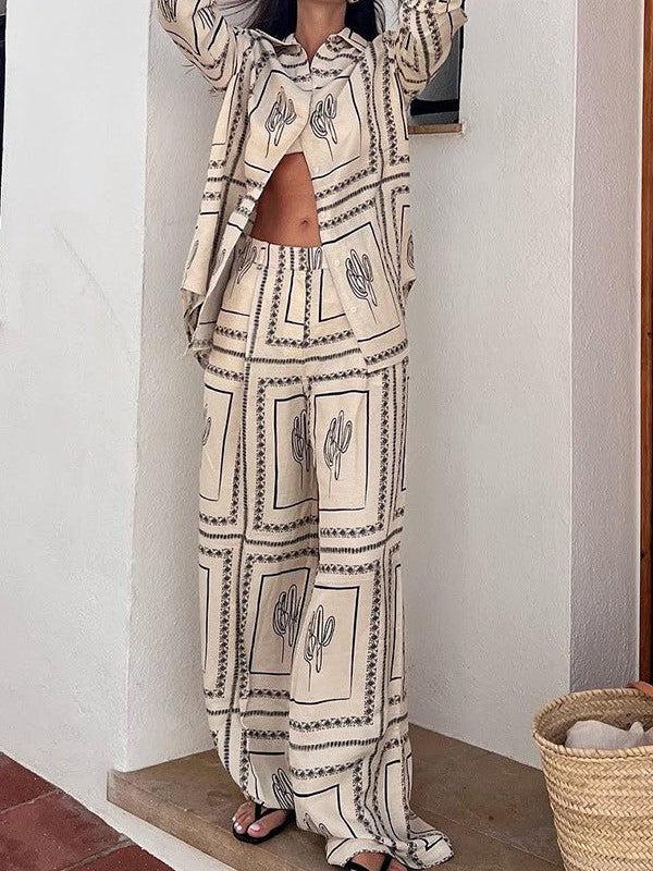 Linen Abstract Print Full Sleeves Shirt & Pants Coord Set