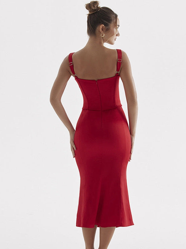 Lace Up Spaghetti Strap Fishtail Cami Dress