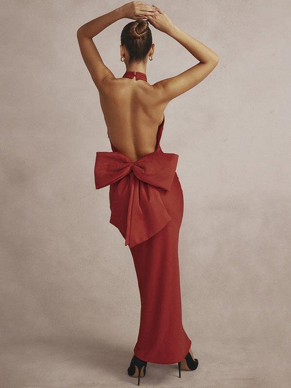 Backless Big Bow Halterneck Backless Dress