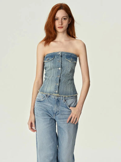 Denim Corset Tube Top
