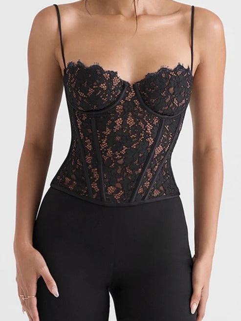 Midnight Muse Lace Corset Top, black lace blouse by SR Store, on sale