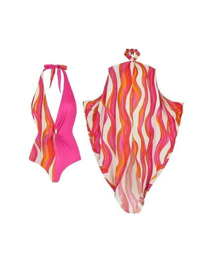 Halterneck Bikini Swimsuit Set With Cover up Dress