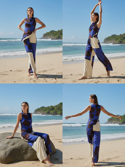 Tie Dye Print Asymmetric Top & Pants Coord Set