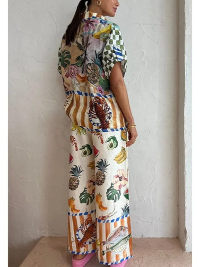 Tropical Printed Shirt & Pants Coord Set