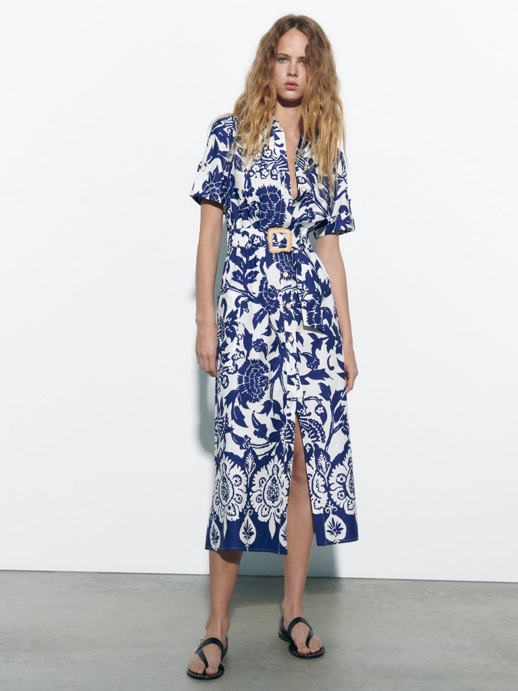 Porcelain Print Dress with Belt