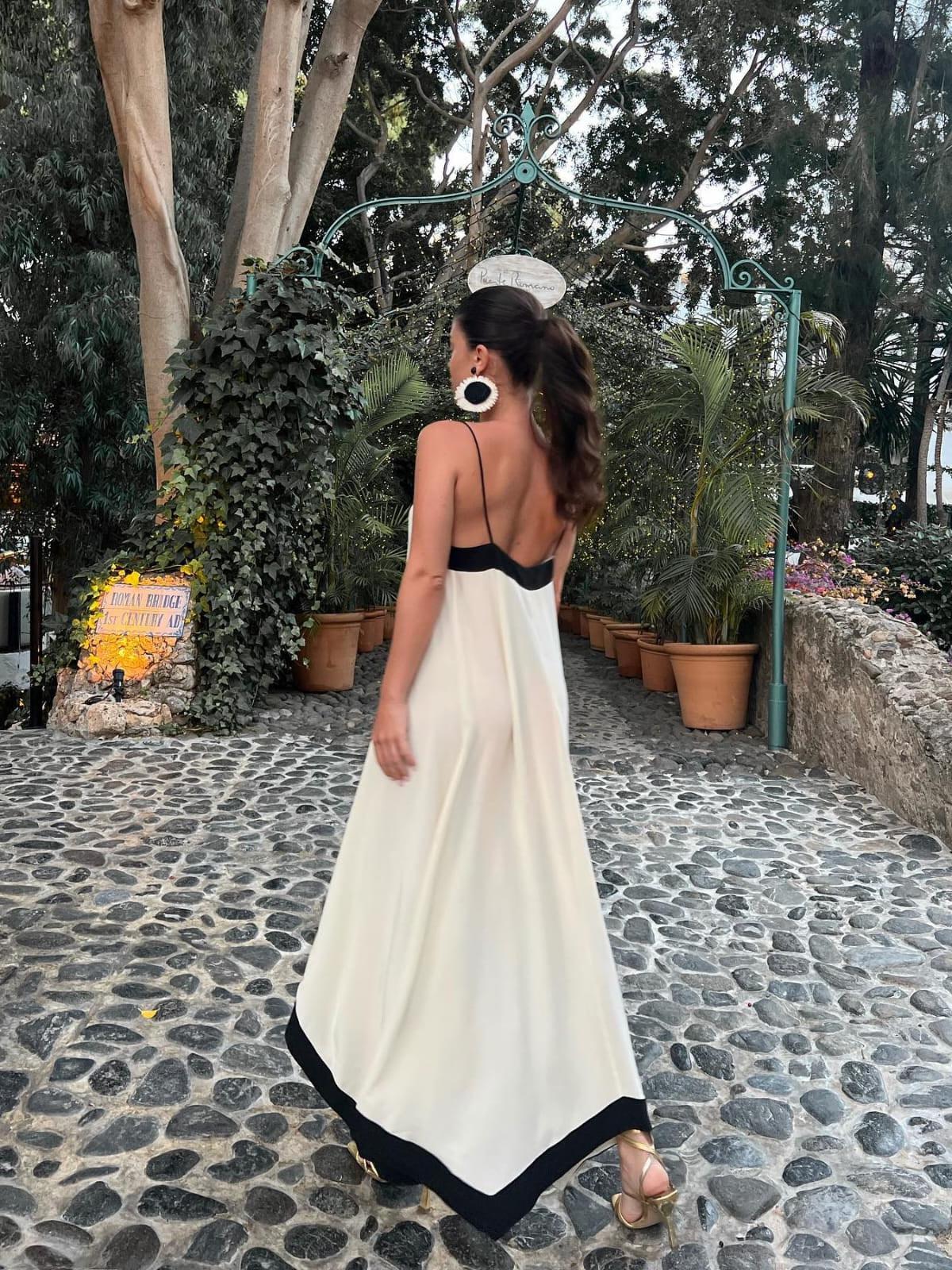 V Neck Asymmetric Cotton Maxi Dress