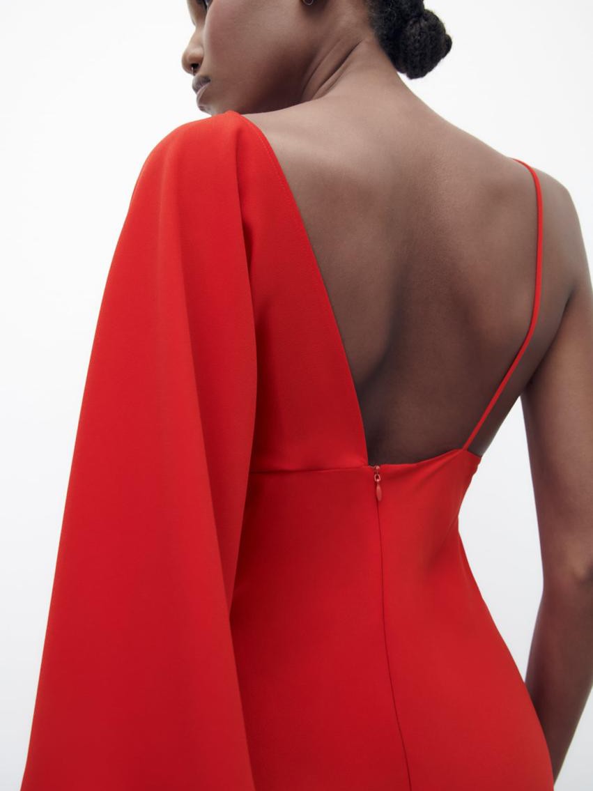 One Shoulder Red Maxi Dress
