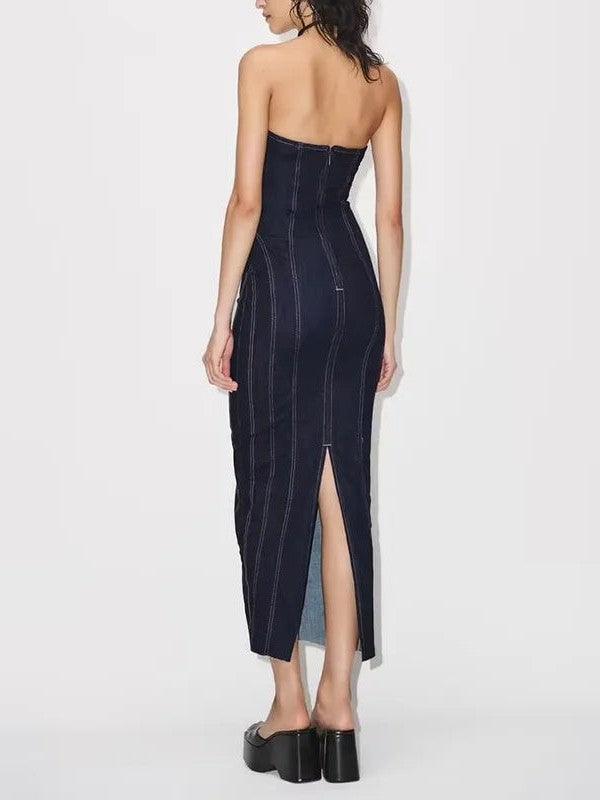 Denim Corset Tube Stitching Dress