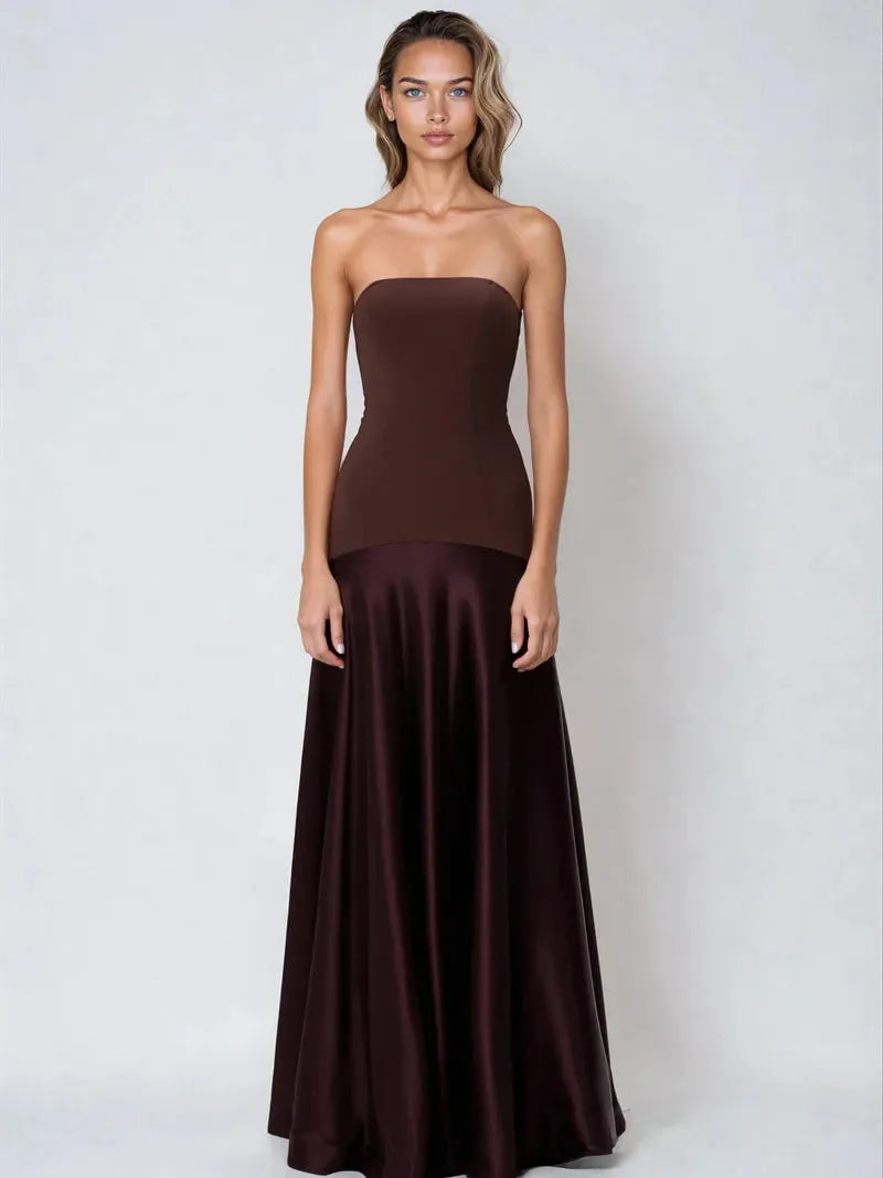 Burgundy Bodice Evening Tube Maxi Dress