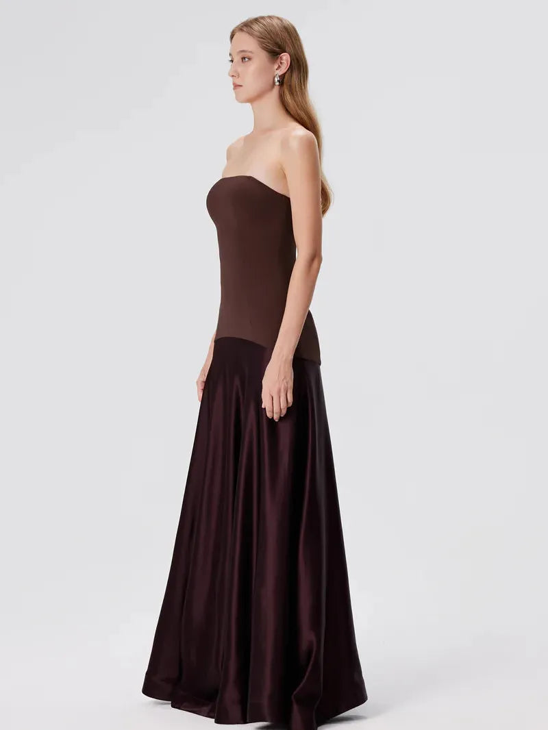 Burgundy Bodice Evening Tube Maxi Dress