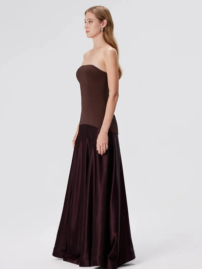 Burgundy Bodice Evening Tube Maxi Dress