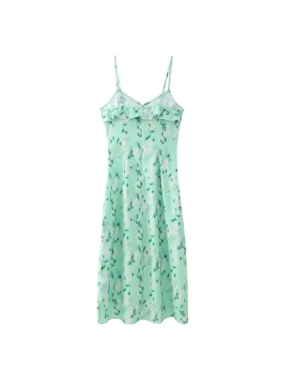 Green Ruffle Print Dress