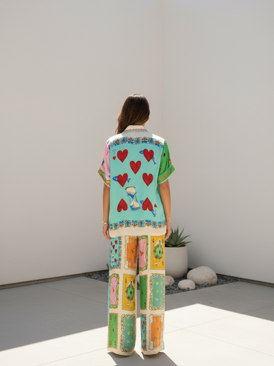 Summer Cards Heart Print Shirt & Pants Coord Set