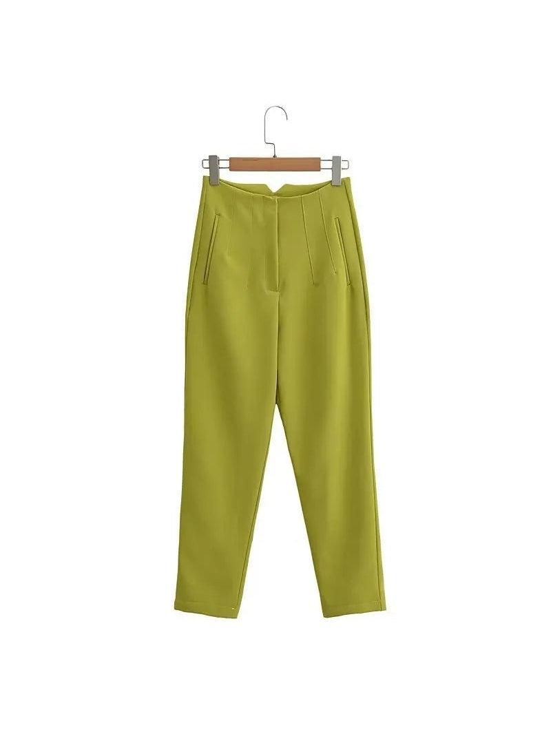 Green High Waist Ankle Length Pants
