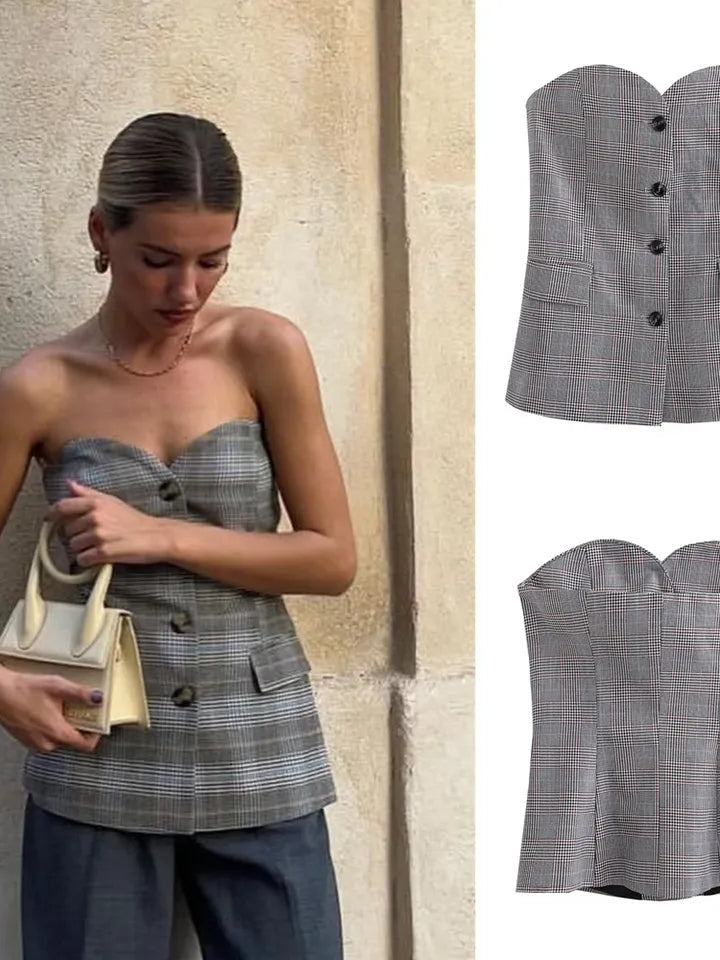 Plaid Print Bustier Top