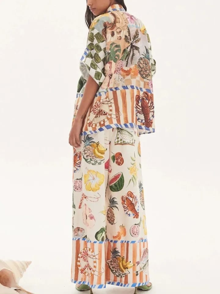 Tropical Printed Shirt & Pants Coord Set