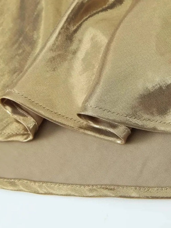 Cowl Neck Sequins Spaghetti Strap Metallic Short Dress