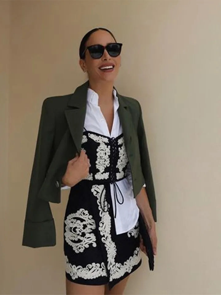 Embroidered Crop Top and Skirt Coord Set