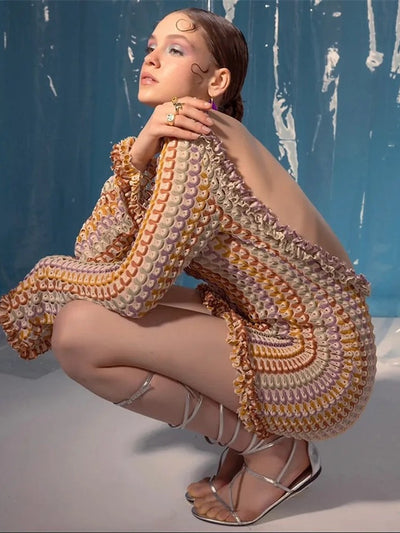 Backless Crochet Slit Beach Short Dress
