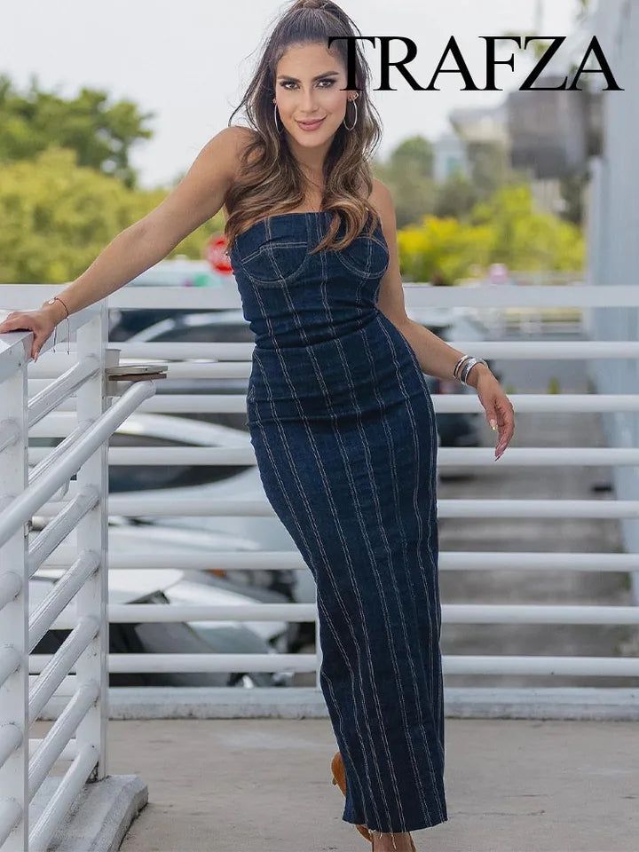 Denim Corset Tube Stitching Dress Denim Corset Tube Stitching Dress
