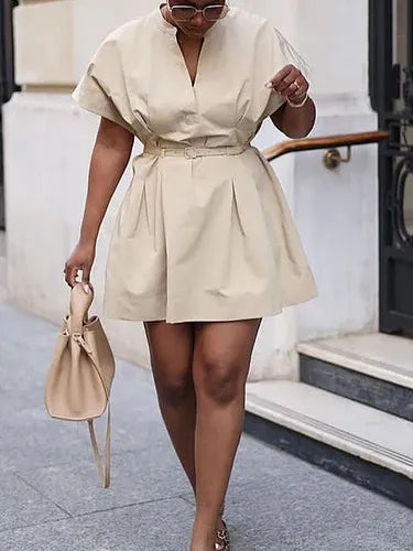 Bat Shoulder Belt Tie Short Dress